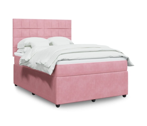 Cama box spring con colchón terciopelo rosa 140x190 cm