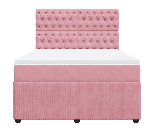 Cama box spring con colchón terciopelo rosa 140x190 cm
