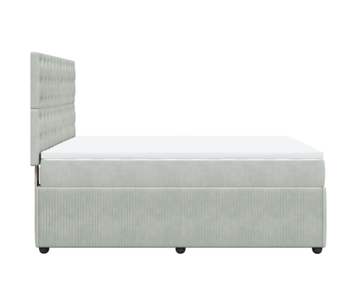 Cama box spring con colchón terciopelo gris claro 140x190 cm