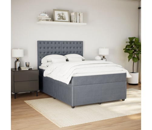 Cama box spring con colchón terciopelo gris oscuro 140x190 cm