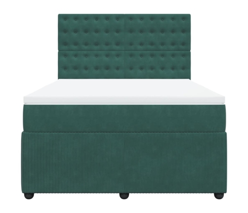 Cama box spring con colchón terciopelo verde oscuro 140x190 cm