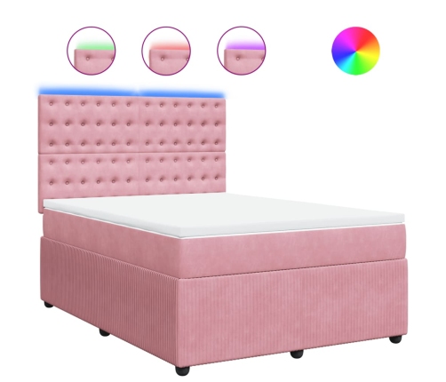 Cama box spring con colchón terciopelo rosa 140x190 cm