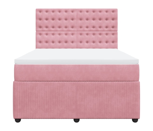 Cama box spring con colchón terciopelo rosa 140x190 cm