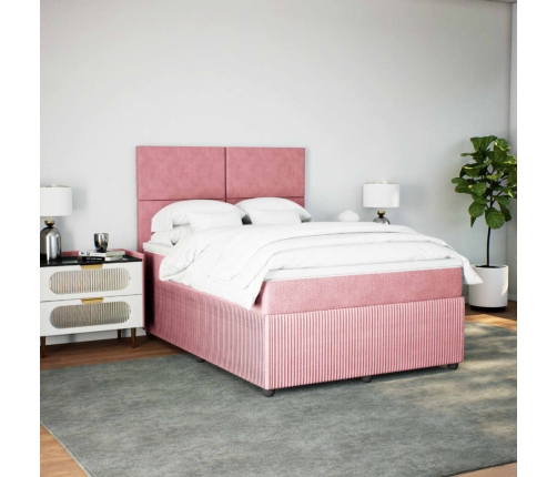 Cama box spring con colchón terciopelo rosa 140x200 cm