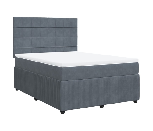 Cama box spring con colchón terciopelo gris oscuro 140x200 cm