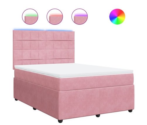 Cama box spring con colchón terciopelo rosa 140x200 cm