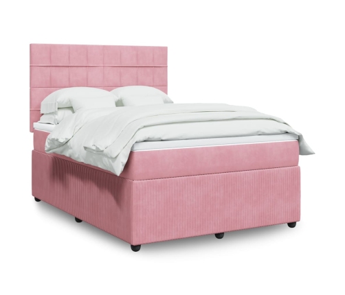 Cama box spring con colchón terciopelo rosa 140x200 cm