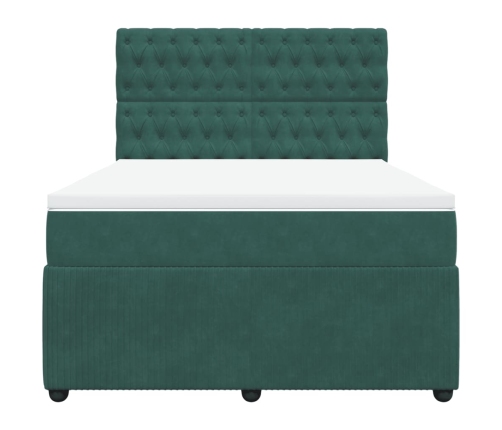 Cama box spring con colchón terciopelo verde oscuro 140x200 cm