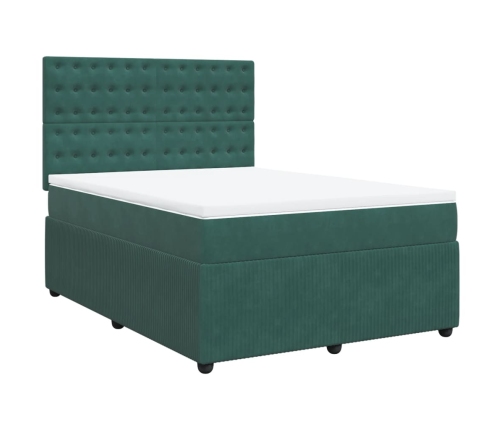 Cama box spring con colchón terciopelo verde oscuro 140x200 cm