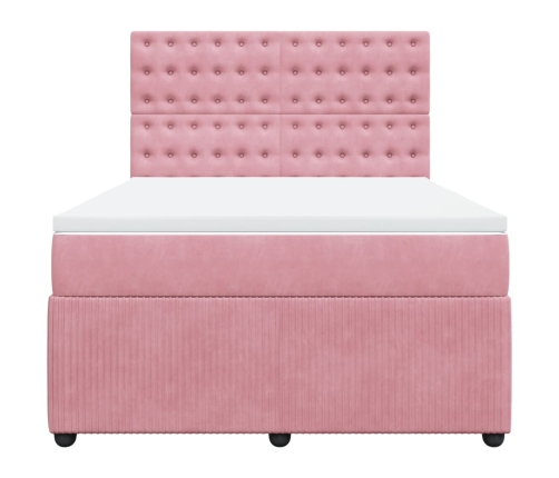 Cama box spring con colchón terciopelo rosa 140x200 cm