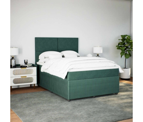 Cama box spring con colchón terciopelo verde oscuro 160x200 cm