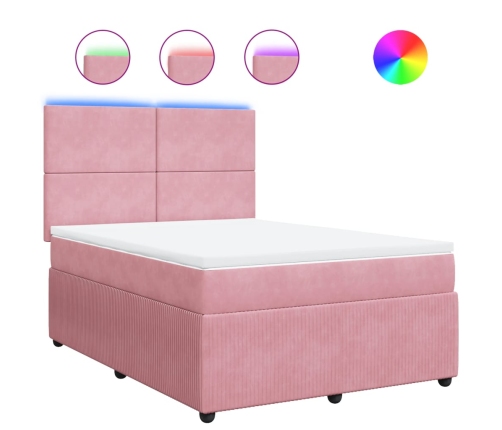 Cama box spring con colchón terciopelo rosa 160x200 cm