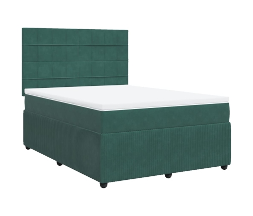 Cama box spring con colchón terciopelo verde oscuro 160x200 cm