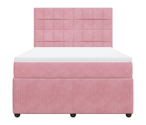 Cama box spring con colchón terciopelo rosa 160x200 cm