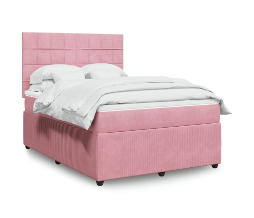 Cama box spring con colchón terciopelo rosa 160x200 cm