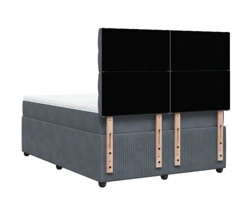 Cama box spring con colchón terciopelo gris oscuro 160x200 cm