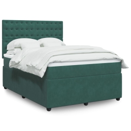 Cama box spring con colchón terciopelo verde oscuro 160x200 cm