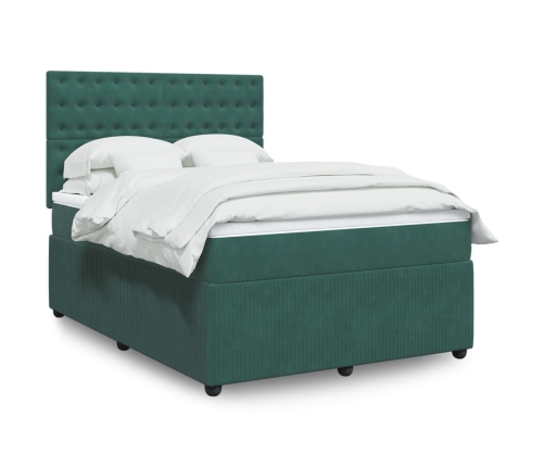 Cama box spring con colchón terciopelo verde oscuro 160x200 cm