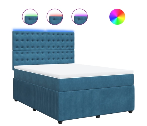Cama box spring con colchón terciopelo azul 160x200 cm