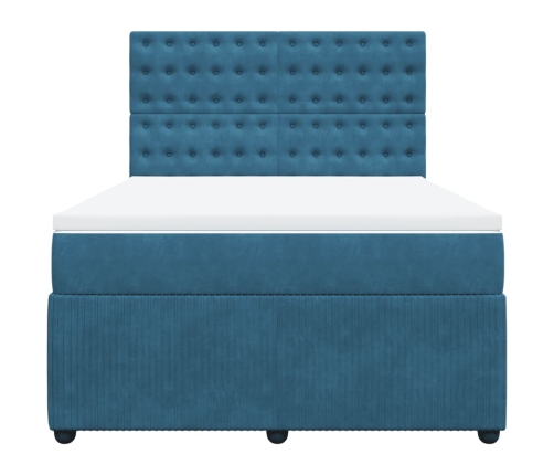Cama box spring con colchón terciopelo azul 160x200 cm