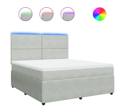 Cama box spring con colchón terciopelo gris claro 180x200 cm