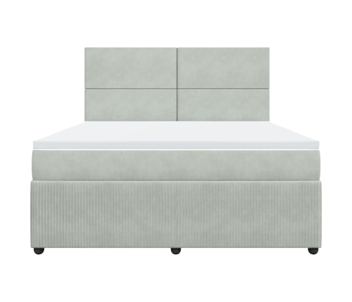 Cama box spring con colchón terciopelo gris claro 180x200 cm