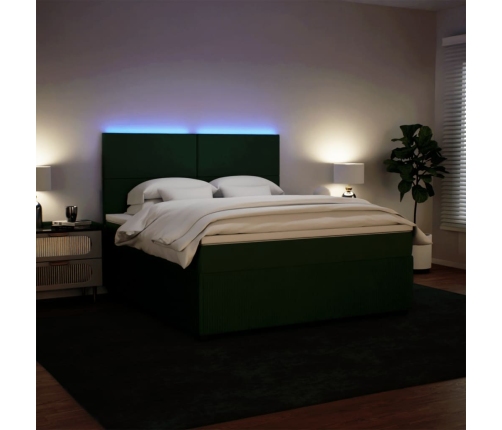 Cama box spring con colchón terciopelo verde oscuro 180x200 cm