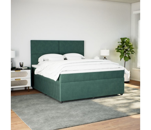 Cama box spring con colchón terciopelo verde oscuro 180x200 cm