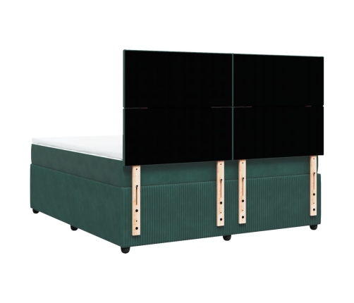 Cama box spring con colchón terciopelo verde oscuro 180x200 cm