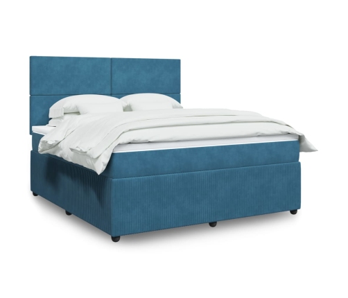 Cama box spring con colchón terciopelo azul 180x200 cm