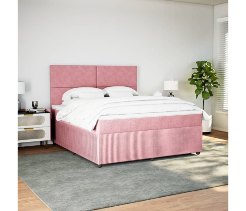 Cama box spring con colchón terciopelo rosa 180x200 cm