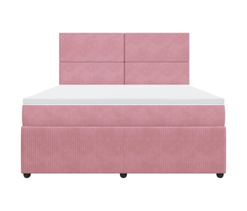 Cama box spring con colchón terciopelo rosa 180x200 cm