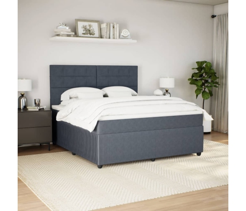 Cama box spring con colchón terciopelo gris oscuro 180x200 cm