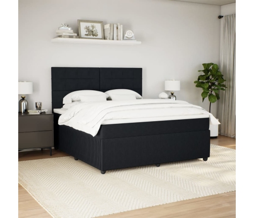 Cama box spring con colchón terciopelo negro 180x200 cm