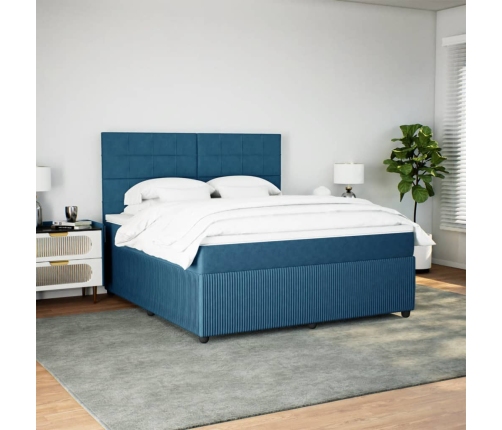 Cama box spring con colchón terciopelo azul 180x200 cm