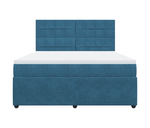 Cama box spring con colchón terciopelo azul 180x200 cm