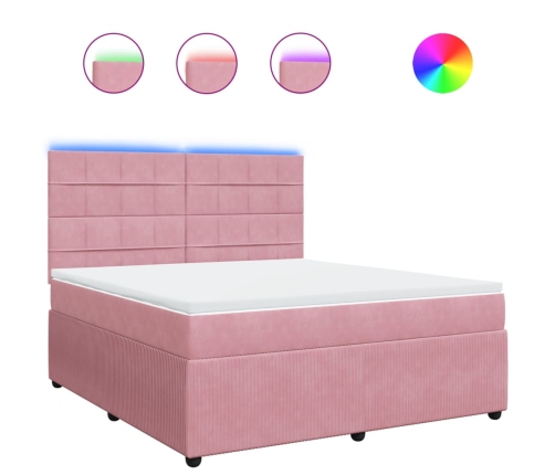 Cama box spring con colchón terciopelo rosa 180x200 cm