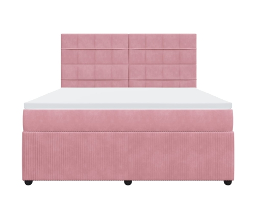 Cama box spring con colchón terciopelo rosa 180x200 cm