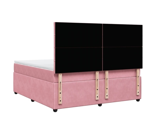 Cama box spring con colchón terciopelo rosa 180x200 cm