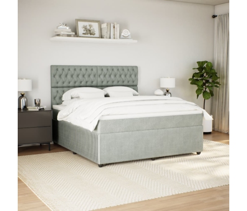 Cama box spring con colchón terciopelo gris claro 180x200 cm