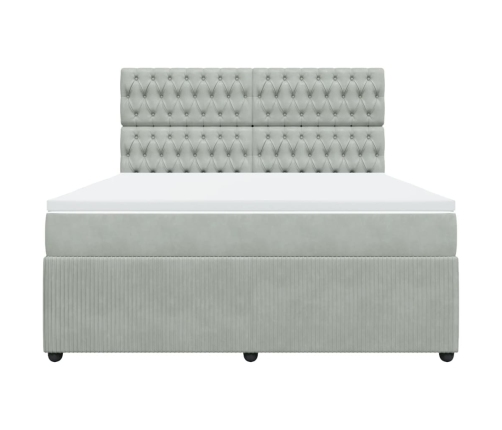 Cama box spring con colchón terciopelo gris claro 180x200 cm