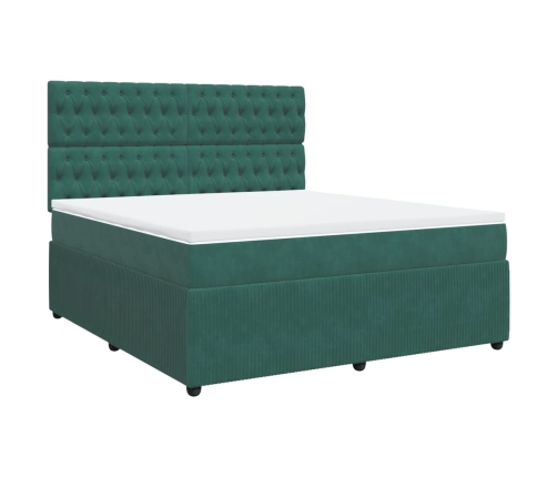 Cama box spring con colchón terciopelo verde oscuro 180x200 cm