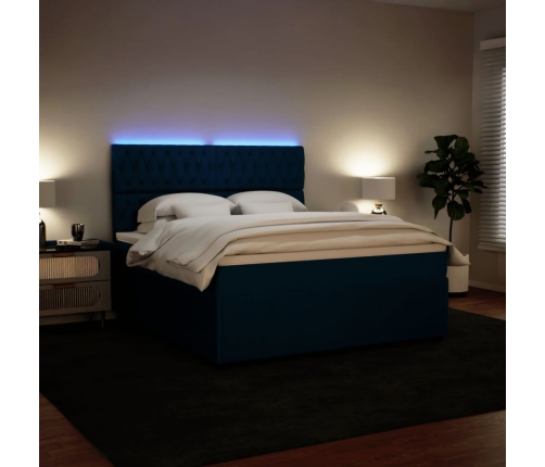 Cama box spring con colchón terciopelo azul 180x200 cm