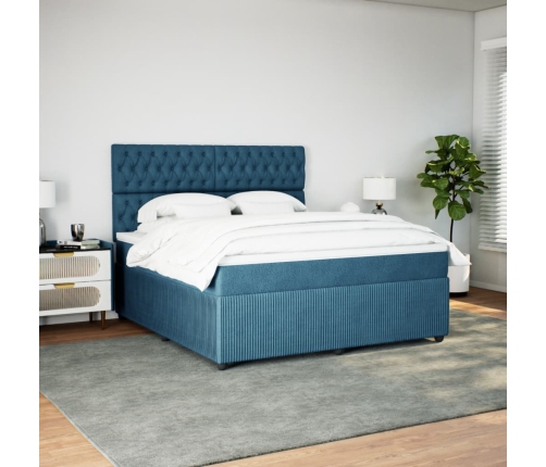 Cama box spring con colchón terciopelo azul 180x200 cm