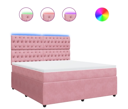 Cama box spring con colchón terciopelo rosa 180x200 cm