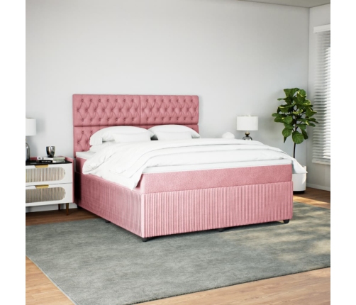 Cama box spring con colchón terciopelo rosa 180x200 cm