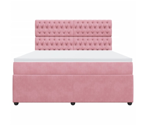 Cama box spring con colchón terciopelo rosa 180x200 cm