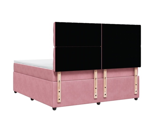 Cama box spring con colchón terciopelo rosa 180x200 cm