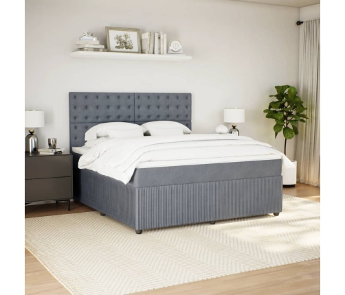 Cama box spring con colchón terciopelo gris oscuro 180x200 cm