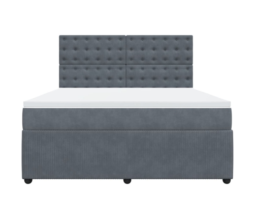 Cama box spring con colchón terciopelo gris oscuro 180x200 cm